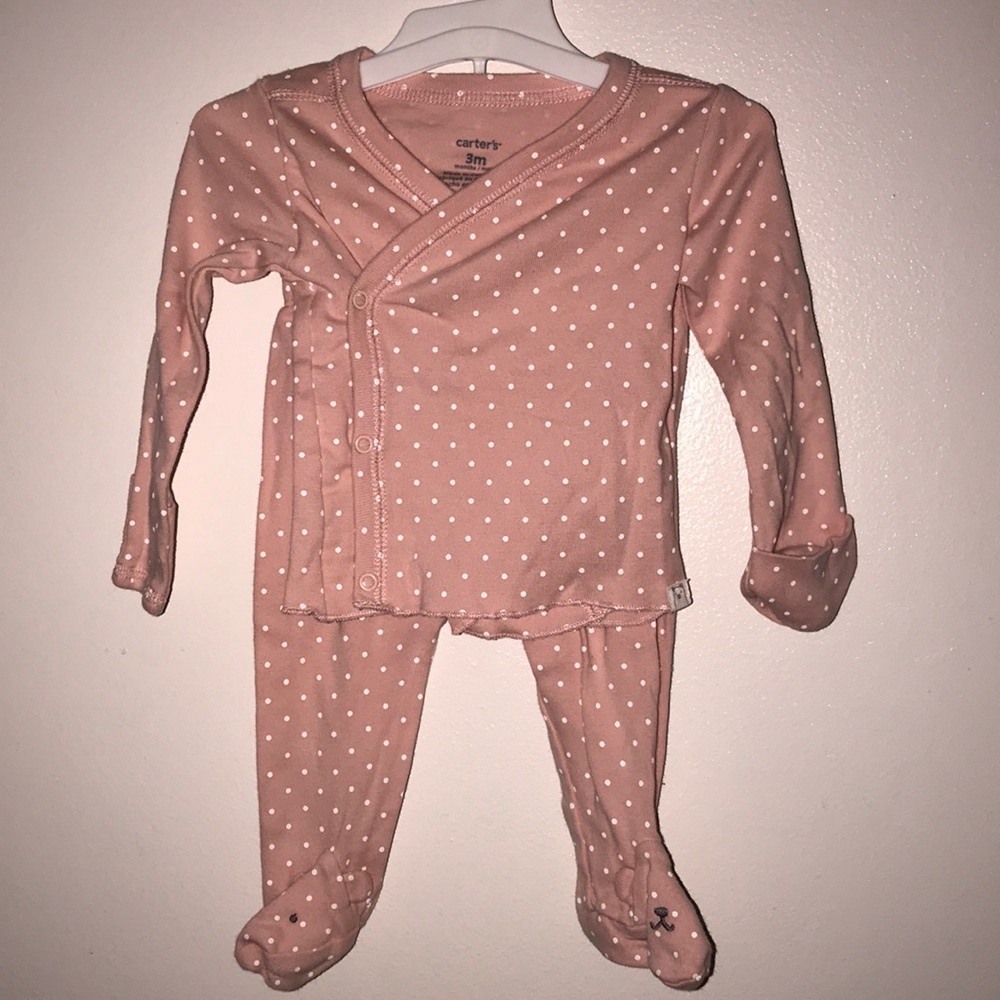 Baby girl pink polka dot matching set